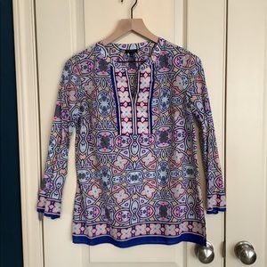 Talbots Cotton Tunic Moroccan Neon Bright Blue Tunic Top Size XS